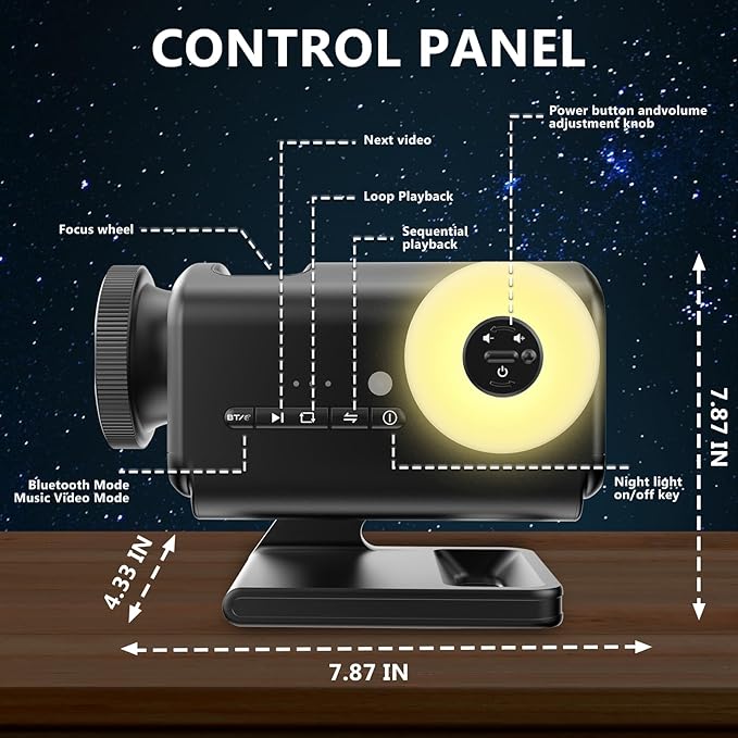 Planetarium 3D Galaxy Projector, Built-in 60 Scene Modes, with Bluetooth Speaker & Remote Control, Star Projector Light for Living Room Bedroom, forr Gifts for Kids, Adult（Telescope Black）