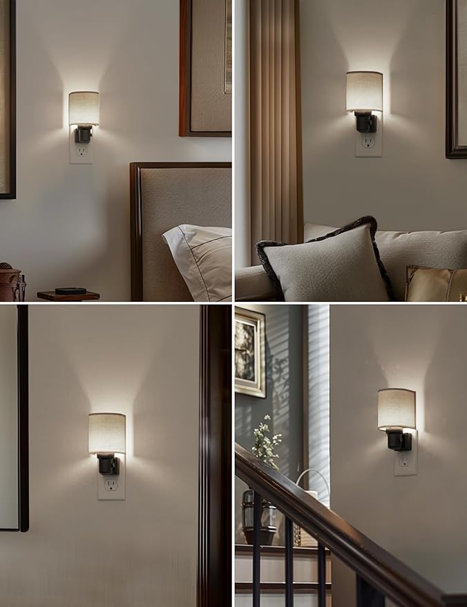 L LOHAS LED Bright Night Lights Plug into Wall, Plug in Night Light Dimmable, Daylight White, Decorative Nightlights Plug in Wall, Light Sensor, Linen Fabric Nightlight for Hallway Kitchen, 1 Pack