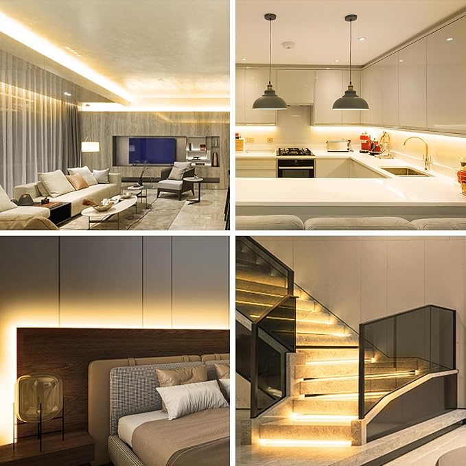 VOLIVO Warm White LED Strip, 16.4ft Dimmable LED Strip 3000K Soft Warm White, Strong Adhesive, Flexible Tape Light for Kitchen Cabinets, Bedroom