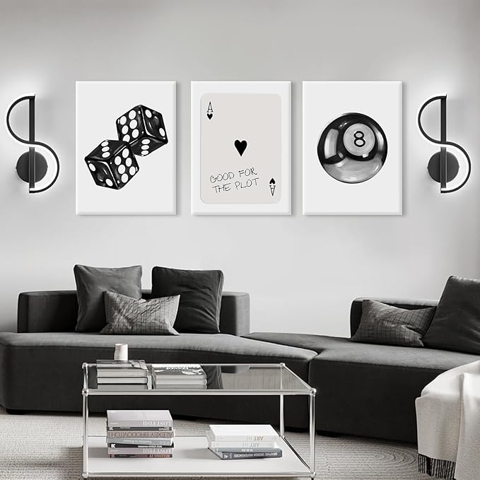 Black White Aesthetic Wall Art Decor 8 Ball Canvas Poster Y2k Cool Dice Pictures Black White Room Decor Trendy Poker Poster Prints Retro Painting Artwork for Apartment Dorm 12x16x3 Inch Ready to Hang
