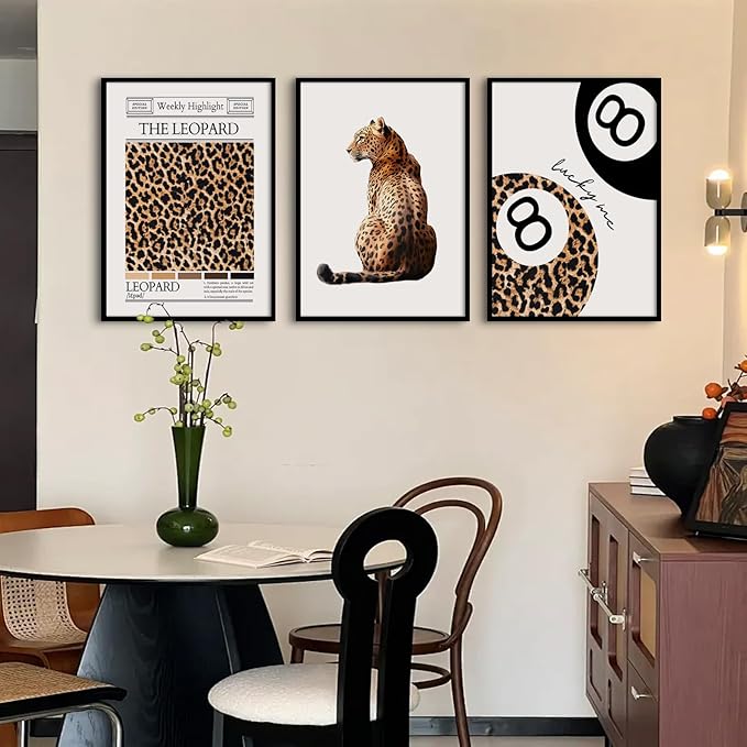 Lhoiplme Trendy Leopard Wall Art Cheetah Print Canvas Wall Decor 8 Ball Poster Preppy Room Aesthetic Pictures Funky Coquette Vintage Prints Y2k Fashion Lucky Posters for Bedroom 24x36x3 Inch Unframed