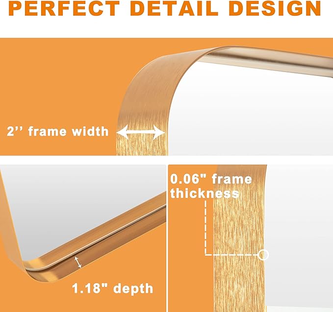 NeuType Full Length Mirror, 63"x20" Floor Mirror Full Body Dressing Mirror Round Corner, Hanging or Leaning Against Wall Large Rectangle Wall Mounted Deep Set Aluminum Alloy Frame for Bedroom, Gold