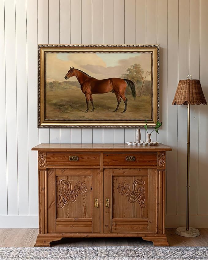 KBKBART Gold Framed Vintage Wall Art, Vintage Horse Painting Farmhouse Decor, Rustic Antique Equestrian Art Prints Wall Decor, Western Animal Picture Wall Hanging Decor for Living Room, Bathroom, Office, Bedroom(16"x24")