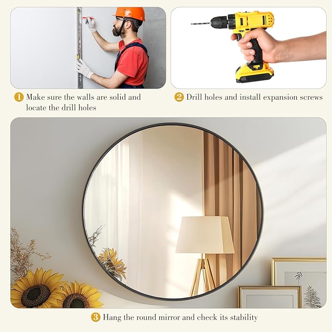 DUMOS Black Circle Mirror for Wall 20.02 inch, Bathroom Round Mirror for Over Sink, Bathroom, Entryway, Bedroom, Vanity