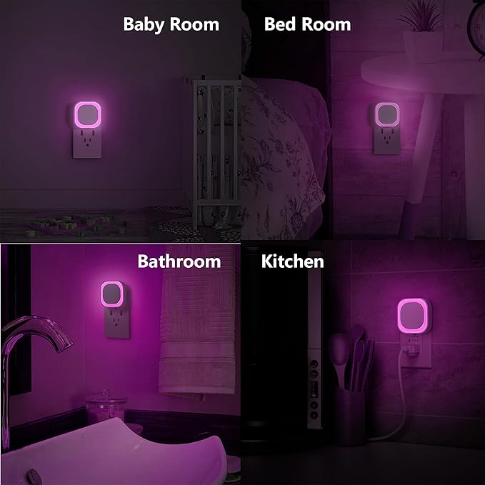 YUNLEX 2 Pack Plug in Pink Night Light for Girls, Dimmable Nursery Light with Dusk to Dawn Sensor, Gentle Eye-Caring Glow for Midnight Feedings, Kids Room, Princess-Themed Bedroom, Bathroom, Hallway