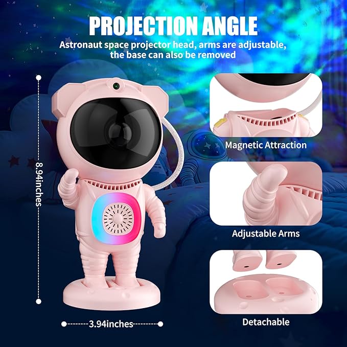 Astronaut Galaxy Projector,Space Projector,with Bluetooth Speaker and Remote Control,360° Adjustable Angle,Spaceman Star Kids Night Light, for Bedroom Ceiling Adult Birthday(Pink)