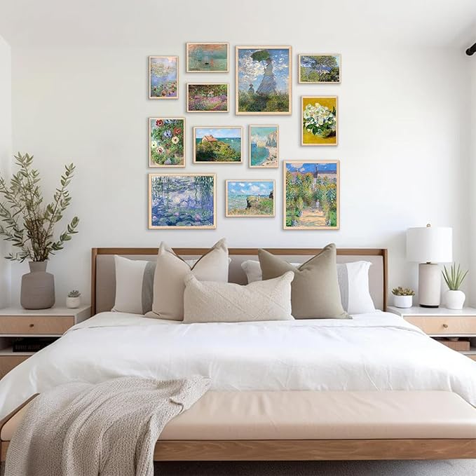 KBKBART Claude Monet Eclectic Wall Art, Monet Prints for Wall Decor, Eclectic Home Decor Canvas Impressionist Painting, Monet Water Lilies Exhibition Poster for Room Aesthetic, Classic Monet Gallery Art Prints Maximalist Decor - UNFRAMED