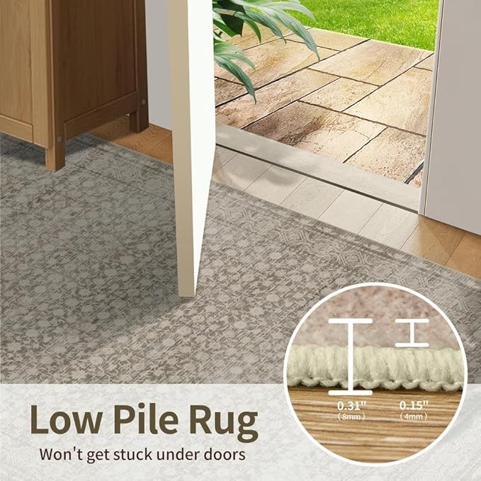 Rugxara 6x9 Washable Area Rug for Living Room, Vintage Large Boho Rugs for Office, Dining Room, Kids Room, Farmhouse, Durable Low Pile Non Slip Carpet for High Traffic Areas, Apricot