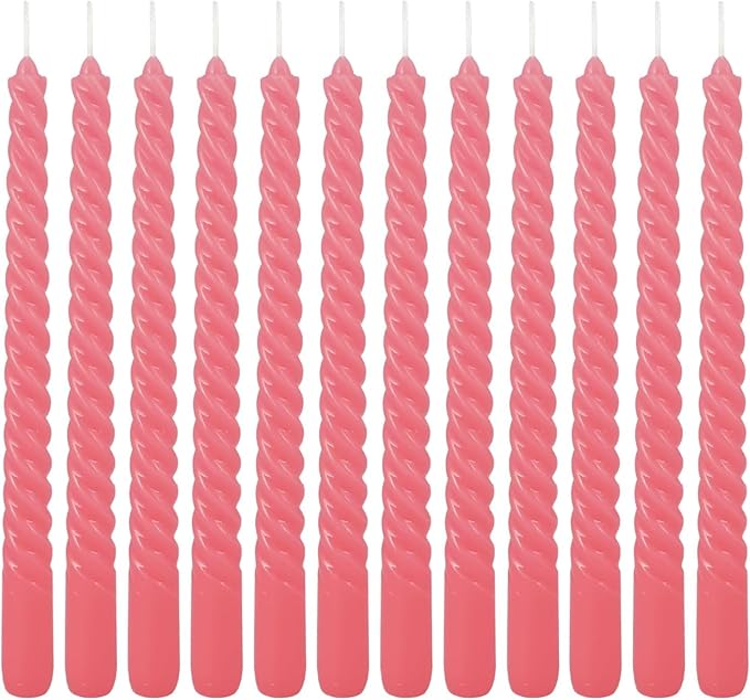 WPONSZU 10 Inch Pink Spiral Taper Candle Set of 12 Pack Unscented Dripless Candlesticks for Valentine's Day,Dinner,Party,Brithday,Wedding,Christmas,and Home Decoration