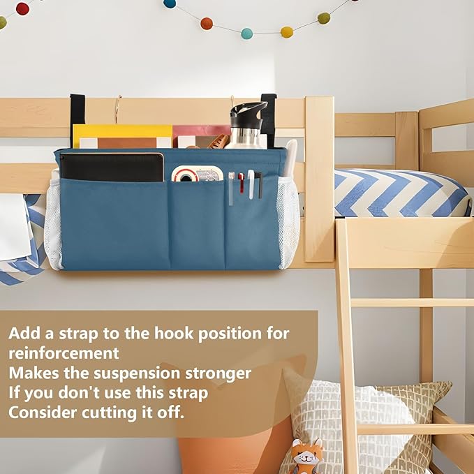 Caribbean Blue Bedside Caddy Storage Bag Bedside Organizer for Bunk Bed Headboards College Bedside Shelf Hanging Organizer 6 Pockets with Hooks for Book Glasses Phone Holder