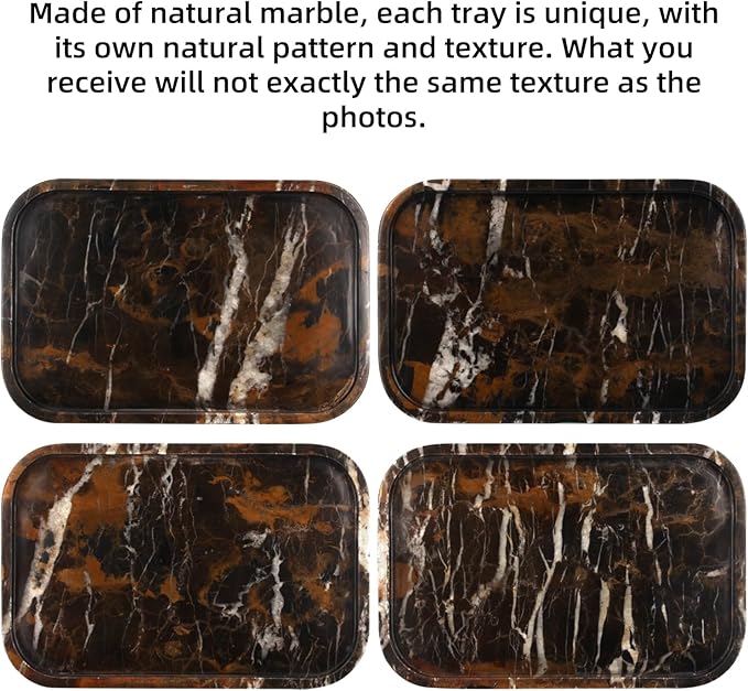 Marble Bathroom Vanity Tray, Natural Marble Home Kitchen Table Tray, Stone Decorative Countertop Serving Organizer for Dresser Coffee Perfume Jewelry Makeup (1, Black Gold L, 12 * 8 * 0.8)