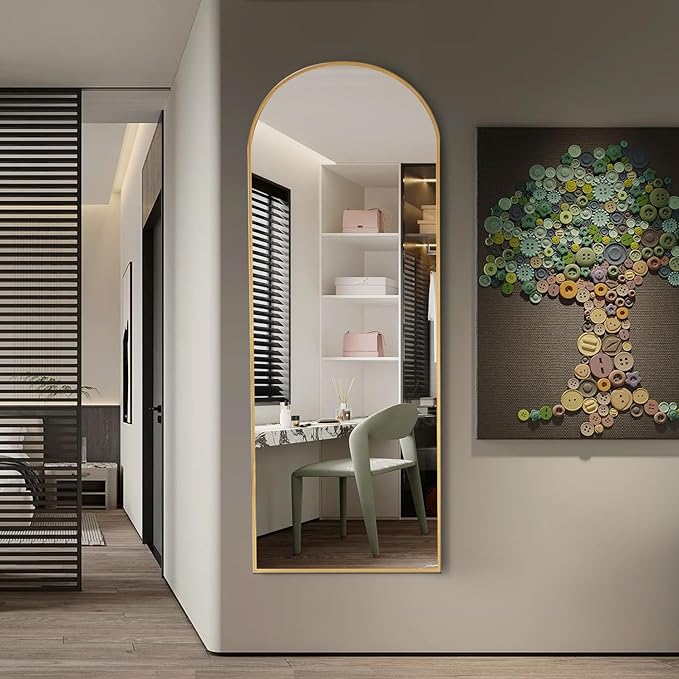 Rowjut Floor Mirror Arched Mirror Full Length 56"X20" Full Length Mirrors can be Free Standing or Hanging on the wall Used in Living Room Entrance Hall Corridor Room Bathroom etc （Glod