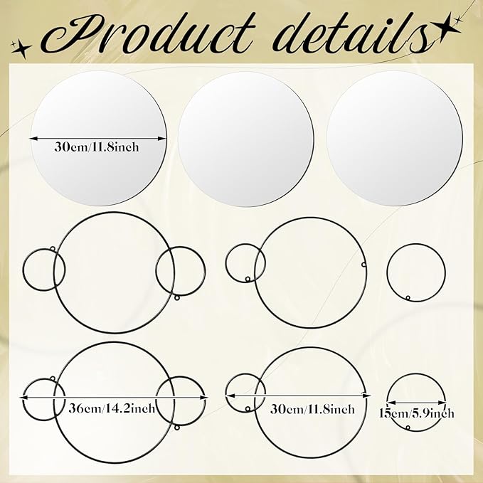 Hicarer 9 Pcs Split Decorative Wall Mirror Modern Black Wall Decor DIY Metal Wall Mirrors for Living Room Decor Circle Plates Overlapping Decorations Wall Decor Set for Hallway Entryway