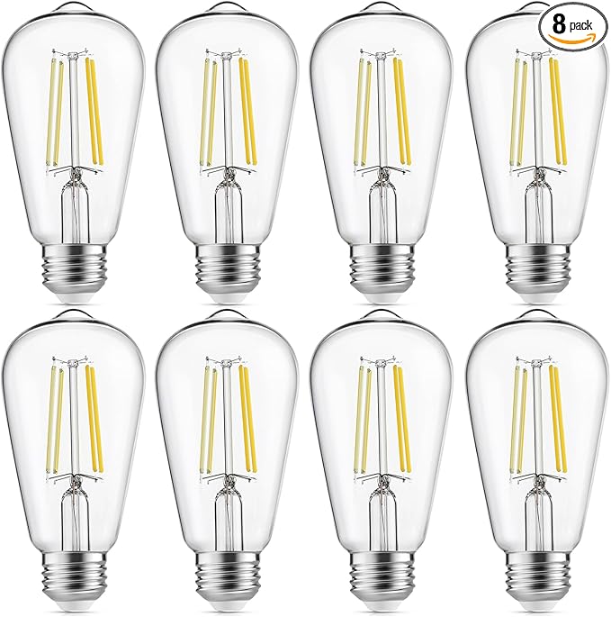 Gozelux Edison Light Bulbs 60W Equivalent, Dimmable Vintage LED Light Bulbs, E26 Medium Base, Cool White 4000K, ST58, 6W, 750LM, 90+ CRI, Antique Decorative Filament LED Bulb, Clear Glass, 8 Pack