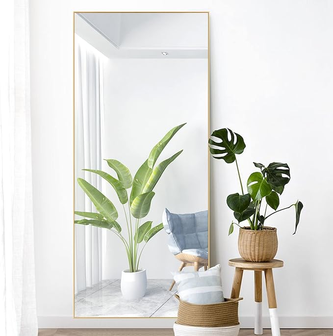 NeuType Floor Mirror Full Length Mirror, Large Body Dressing Long Wall Bathroom Standing Mirrors for Bedroom, Metal Frame, Gold 71''x34'', No Stand (AA01037ZZE001-USAM017)