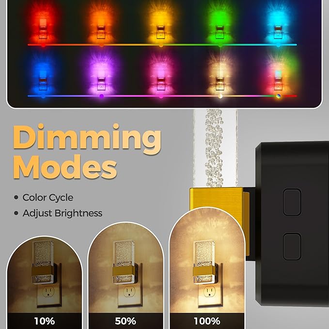 DORESshop LED Night Lights Plug into Wall, 3 Level Dimmable Night Light, Rotatable Bubble Decorative Nightlight, Dusk to Dawn Sensor, Wall Sconce-Style Design Nightlights for Bathroom, Hallway, RGB
