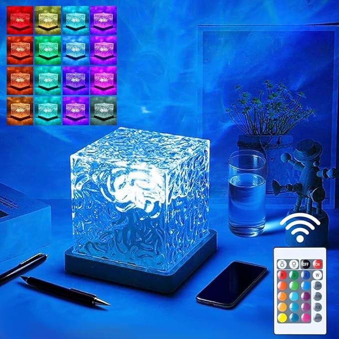 YXQUA Northern Lights Ocean Wave Projector Light, Galaxy Light Projector, 16 Colors Gradual Rotating Flame Water Ripple Ambient Night Light Non-Wood for Bedroom, Room Decor, Kids Room (Charge)