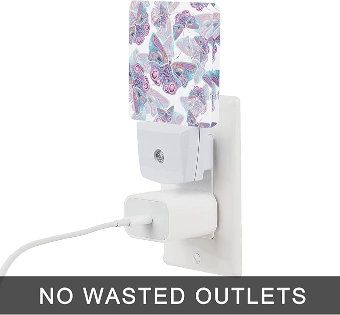 Butterflies Night Light,Colorful Purple Butterflies Night Lights Plug into Wall for Boys Girls, Led Lamp Indoor Home Decor 0.5W Nightlight Sleep Friendly