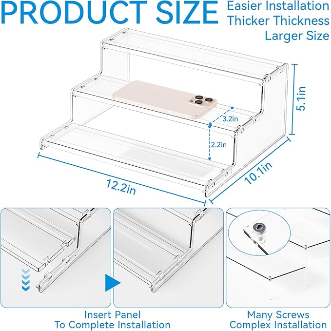 Yieach 3 Tier Acrylic Sands for Display,12 Inch Perfume Organizer,Cologne Stand,Cupcake Display and Funko Pop Stands,Clear Tiered Tray Stand,Acrylic Riser for Figure,Collectibles,Makeup or Spice Shelf