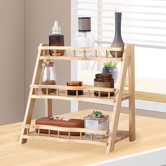 Yajuyi 3 Tier Wooden Display Riser Stand Rack Organizer Perfume Display Stand for Countertop Bathroom Makeup Spice Jars
