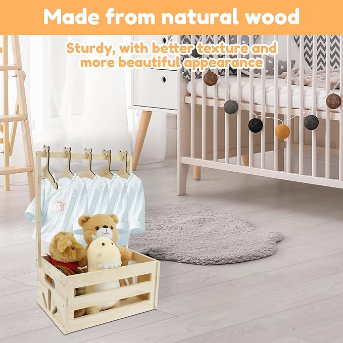 Wooden Baby Shower Crate Closet, Baby Storage Crate with Handle, Decorative Basket for Baby Shower Gifts, Welcome Gift Basket for Newborn Boys Girls, Pregnancy Gifts for New Parents
