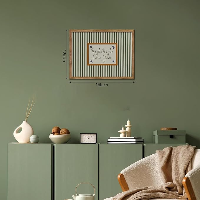 Vintage Green Wall Art, Mid Century Night Night Love You Stripe Canvas Wall Decor Painting, Modern Minimalist Nursery Striped Prints Pictures for Baby Room Kids Bedroom 12x16 Inch Framed