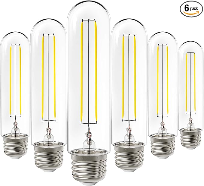 Sunco Lighting 6 Pack 5W=40W Dusk to Dawn Outdoor T10 Light Tubular LED Bulbs, CRI90 2700K Soft White E26 Base, 450 Lumens, Vintage Filament, Waterproof, Outdoor Decorative UL.