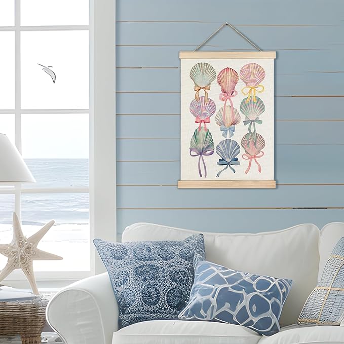 RYYCDOI Coastal Cowgirl Granddaughter Room Decor, Coquette Bow Seashell Poster, Coastal Wall Art, 12x16 Inches