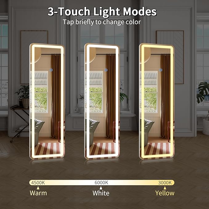Koonmi Full Length Mirror Door Hanging with LED Lights 48"x16"
