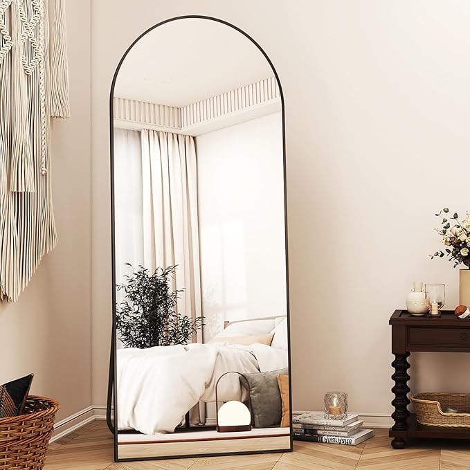 XRAMFY 56"x21" Arched Full Length Mirror Floor Mirrors with Aluminum Alloy Frame Free-Standing Wall Mounted Floor Mirrors or Large Dressing Mirror, Black Mirror Full Length