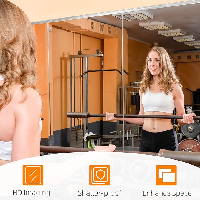 pertetey Home Gym Mirror, 2Pack 56X16 Inch Wall Mounted Large Frameless Tempered Glass Mirror, Idea for Gym, Yoga, Bedroom, Dance Studio, Living Room
