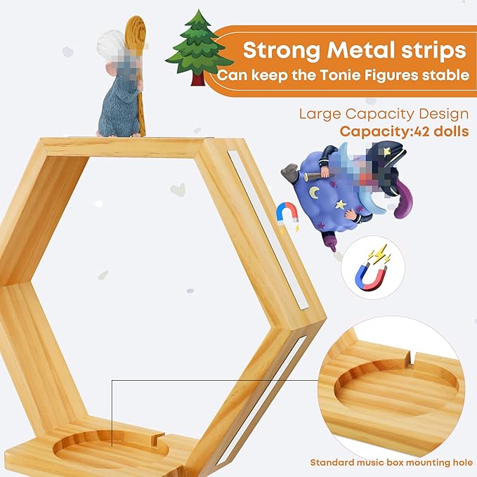 for Tonies Shelf Magnetic – Wooden Tonies Storage Shelf, Tonie Box Shelf with Tonies Holder, Wall Mounted Tonies Organizer for Kids Room (Nature Wood)