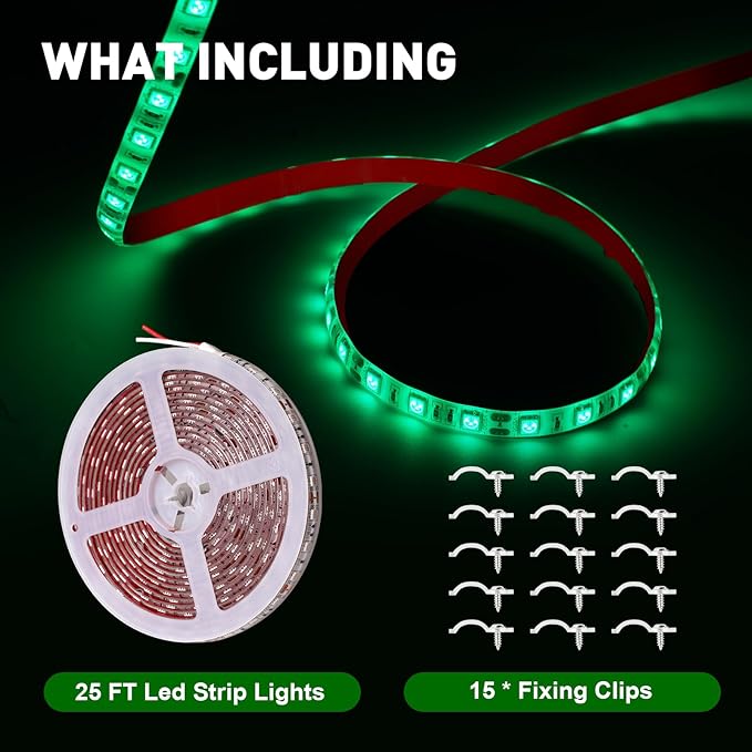 25ft Boat Lights for Night Fishing Marine LED Strip Lights 12V Waterproof, Interior Light Deck Light for Pontoon, Kayak, Jon Boats, Bass Boat, Fishing Boats (Green)