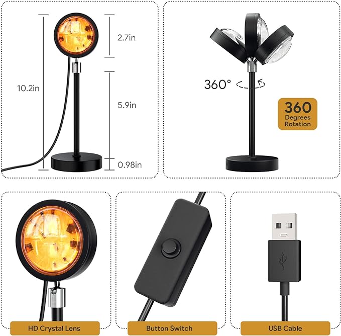 Bavcieu Sunset Lamp Projection Led Lights with Remote, Multicolor Night Light 360° Rotation Rainbow Lights 4 Modes Setting for Photography/Selfie/Party/Home/Living Room/Bedroom Decor, Gifts for Women