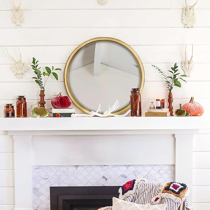 12" Gold Round Convex Mirror, Small Circle Wall Mirror with Thick Metal Framed, Round Decorative Wall Mirrors for Bathroom, Vanity