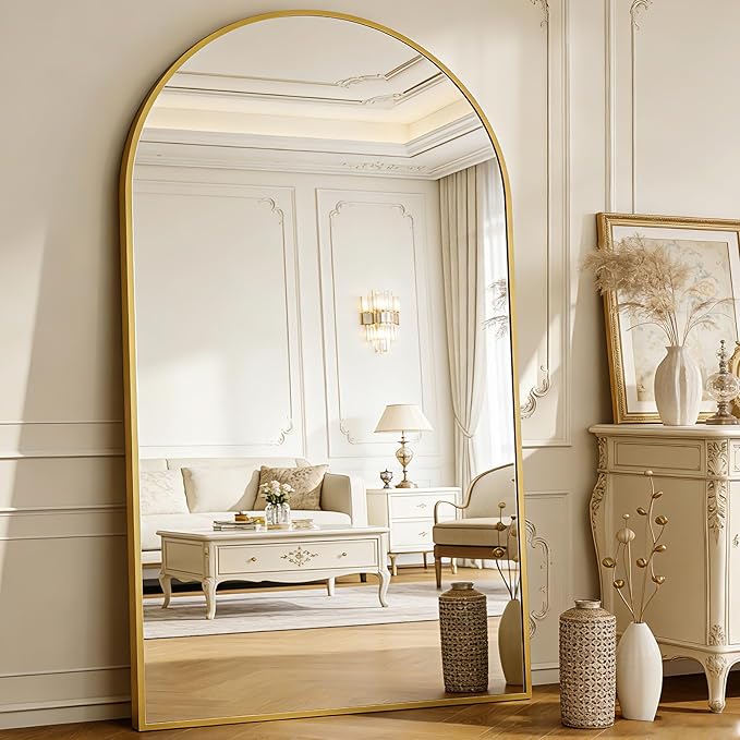 BEAUTYPEAK 86"x40" Large Arch Mirror Full Length, Oversized Wall Mirrors with Aluminum Alloy Frame, Full Body Floor Mirror for Bedroom, Dressing Room, Gold