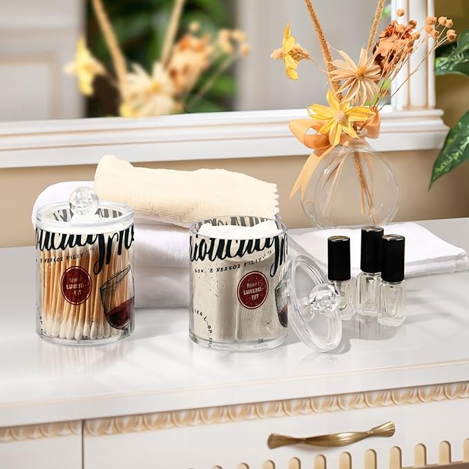2 Pack Apothecary Jars Xmas Animal Paws Bathroom Vanity Storage Organizer Set,Small Clear Plastic Storage Jars Bathroom Canister for Cotton Swabs, Rounds, Balls, Qtips,Makeup Sponges, Flossers,