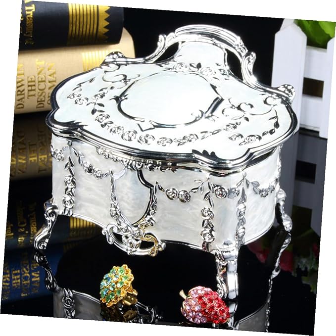 Vintage Jewelry Storage Box Small Retro Jewelry Case for Earrings and Necklace Organizer for Makeup Table Display 6.8x5.3x5.5 Inch