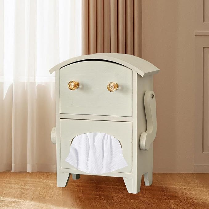 Yajuyi Mini Storage Cabinet Jewelry Box Multipurpose Decorative Robot Shaped Wooden Desktop Organizer for Countertop Makeup Desk, White
