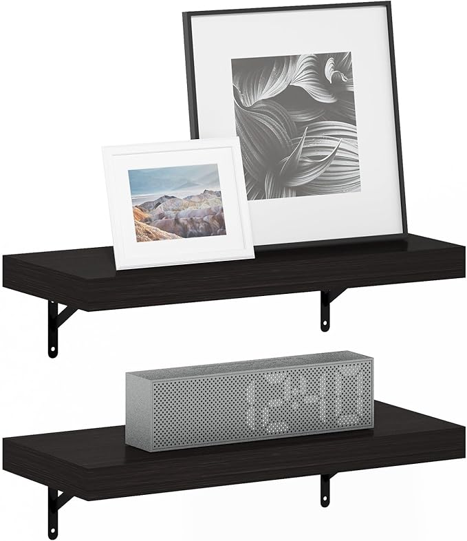 Furinno Tanna Floating Shelves for Wall Set of 2, 22-Inch Wall Shelf, Triple Thick Floating Mounted Shelf, for Bathroom, Home Office, Living Room, Tobacco Oak