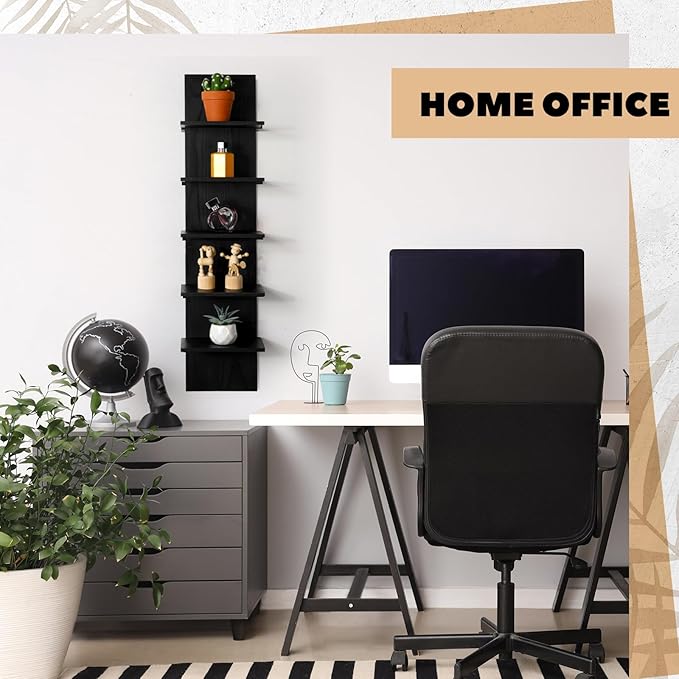 Yuntau 2 Pieces 5 Tier Black Wall Shelves for Bedroom 31.4 Inches Split Assembly Type Mount Vertical Wall Shelf Column Lack Hanging Floating Shelf for Storage Organizer Living Room Home