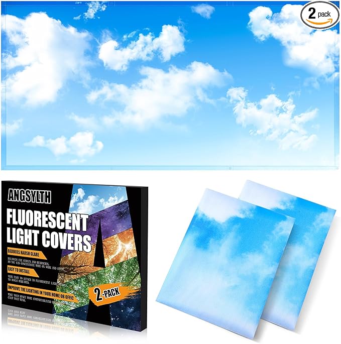 ANGSYLTH 2 Pcs Fluorescent Light Covers - 4 x 2 Feet Covers for Ceiling Lights, Magnetic Light Filters for Classroom, Office, Hospitals, Home