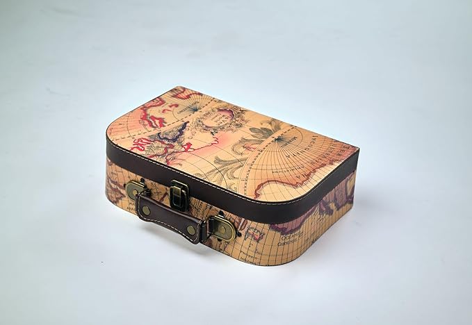 wald imports - Paperboard Suitcases -Decorative Storage Boxes - Suitcase Set for Decoration, Storage, and More (Faux Leather Map 2)