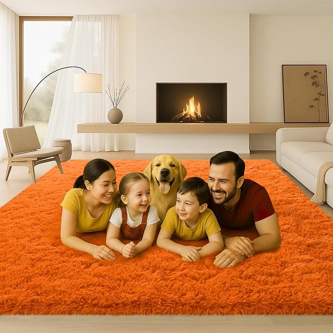5x7 Plush Fluffy Area Rugs, Large Soft Carpet, Upgraded Non-Slip Rectangular Rug for Living Room, Bedroom, Kids Room, Dorm,Modern Home Decor Aesthetic,Orange.