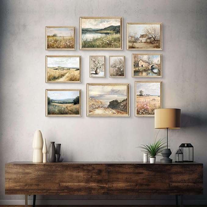 Aroutde 10Pcs French Country Canvas Wall Decor Vintage Spring Farmhouse Art Prints Floral Botanical Pictures Landscape Printing for Home Bedroom Decor (Unframed)