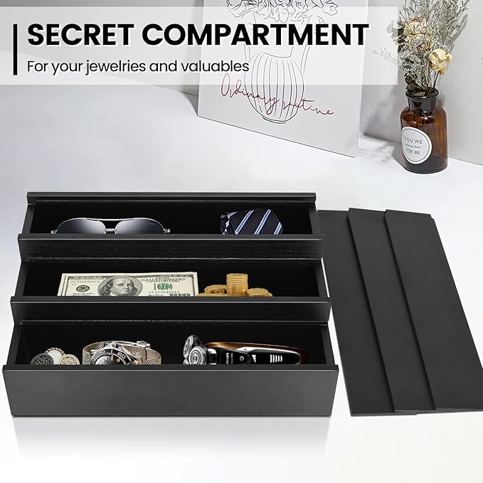 Wooden Cologne Organizer for Men - 3 Tier Cologne Stand Perfume Organizer with Hidden Compartment, Black Elevated Cologne Display Shelf for Organizing and Storing,Watch and Jewelry,Gift for Father