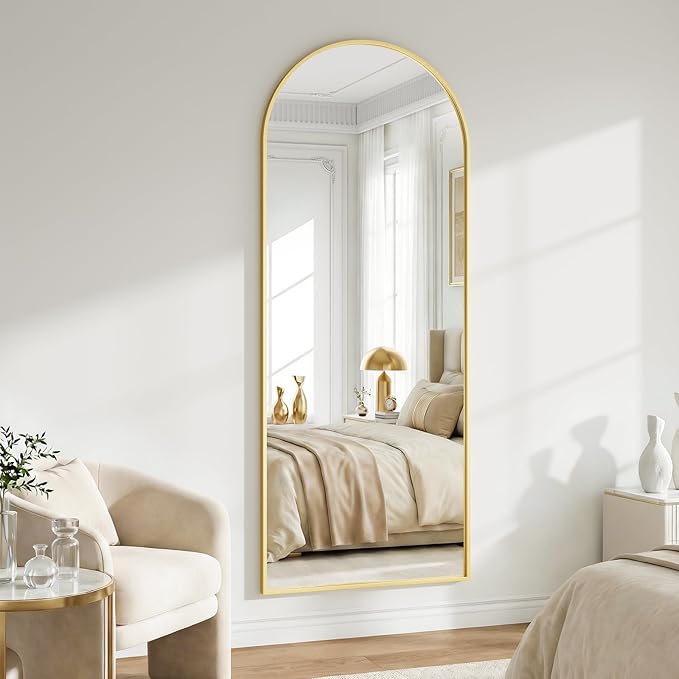 26x71 Inch Full Body Mirror - Large Arched Full Length Mirror with Stand Aluminum Frame Wall Mounted Leaning for Bedroom Living Room