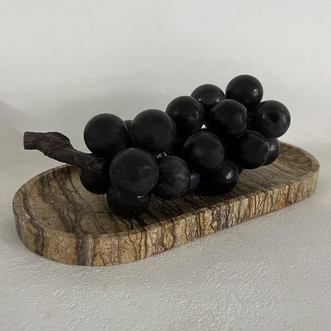 Natural Marble Oval Tray Ornaments Vintage Small Tray Storage Dish for Counter, Vanity, Dresser, Nightstand and Desk (Brown)