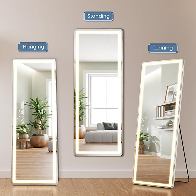 OLIXIS 21.5"×64.1" Full Length Mirror with Light, LED Floor Full Body Mirror with 3 Color Lighting