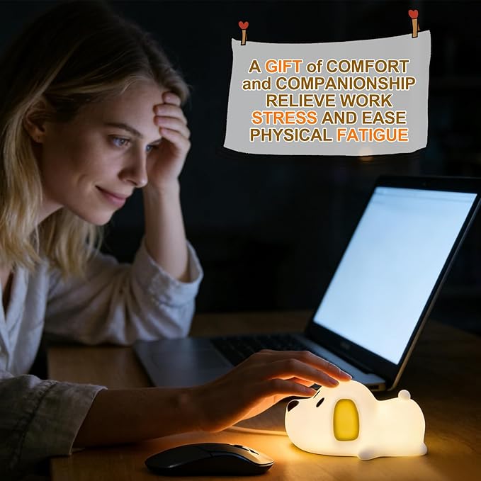 Dog Night Light & Lamp for Kids - Squishy Silicone Lying Puppy, Dimmable and 7 RGB Colors, Switchable Animal Sound, Portable Rechargeable BPA-Free, Gift for Children/Teens/College Students/Girlfriends